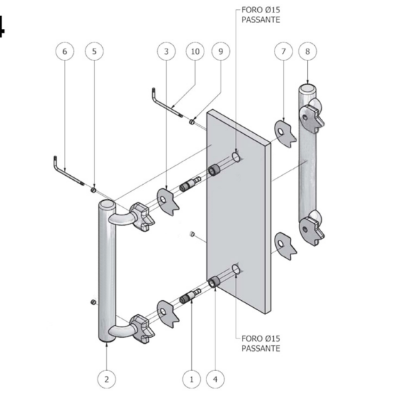 Montaggio maniglione per porta in vetro m14 passante accoppiato senza rosetta  | Salice Paolo